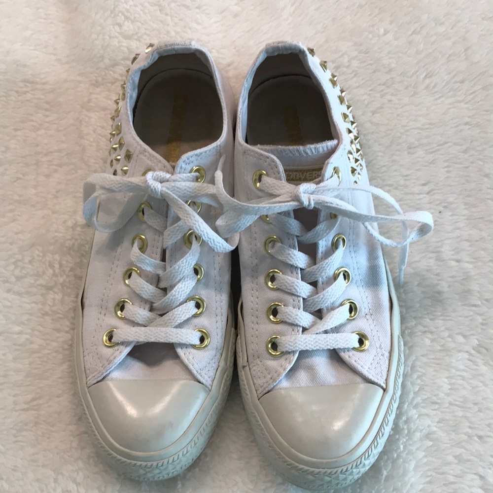 7 White and gold studs Converse